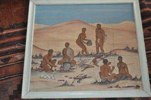 OIL ON BOARD,TRIBAL SCENE SIGNED BY ARTIST