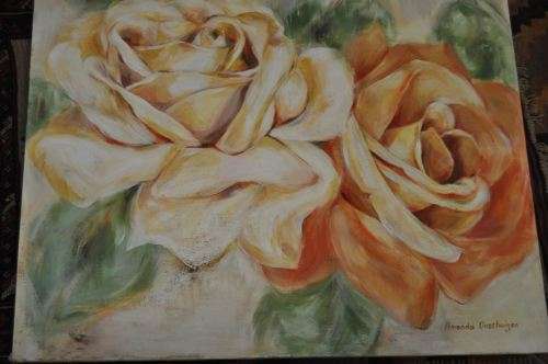 AMANDA OOSTHUIZEN-AWESOME OIL ON CANVAS,STILL LIFE ROSES