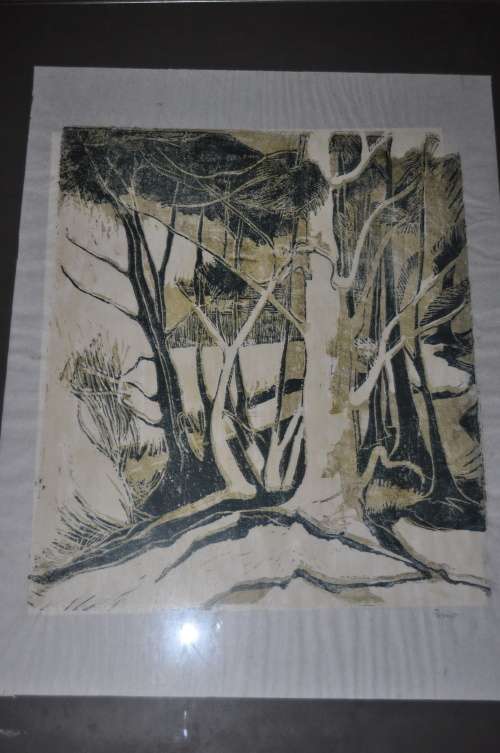 linocut,forrest scene,signed by artist,numbered