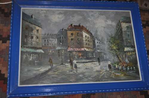 Caroline C. Burnett Parisian Cityscape Scene-AWESOME BIG OIL ON BOARD