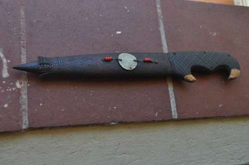 VINTAGE ORIENTAL DAGGER LEATHER AND WOOD SCABBARD