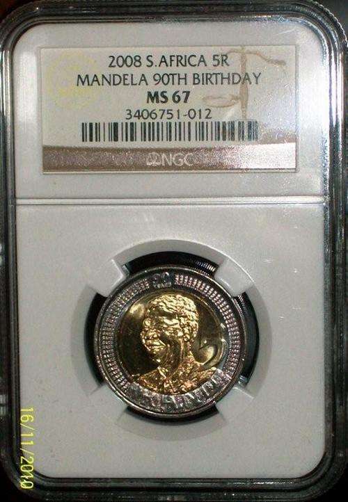 $$ 5 X MS67- NGC GRADED -1 bid 1 coin -  MANDELA BIRTHDAY R5 COIN - HIGH GRADE $$