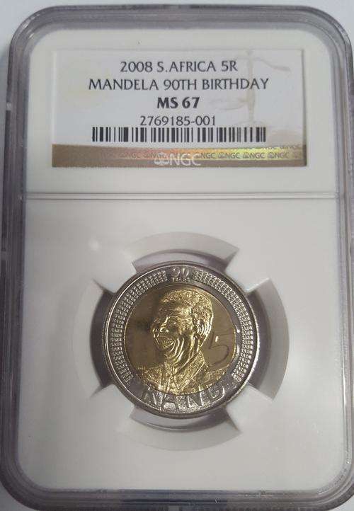 2008 MS 67 NGC Graded HIGH GRADE!!! - Mandela  90th Birthday R5 Coin OLD LABEL
