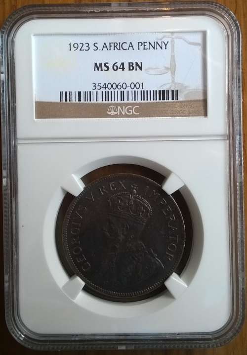 1923 SA 1P NGC GRADED MS 64 BN  HIGH GRADE!!!!  HERNS VALUE IN MINT STATE R3000.00