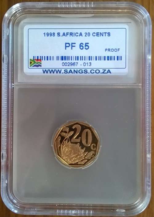 1998 SA 20 CENT SANGS SLABBED PROOF 65!!! HIGH GRADE!!!