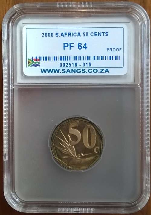 2000 SA MILLENNIUM 50c OLD COAT OF ARMS SANGS GRADED PROOF 64.   2703 MINTED