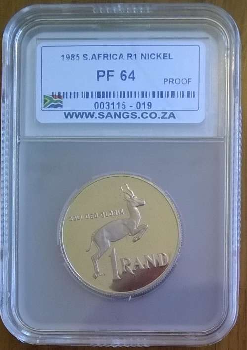 1985 SA NICKEL R1 SANGS GRADED PROOF 64