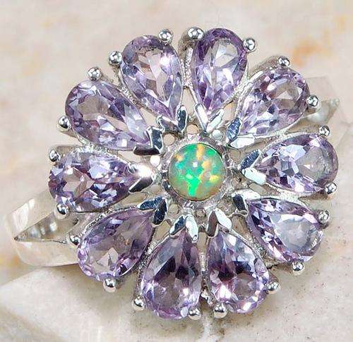 2 carat AMETHYST, OPAL & 925 SOLID STERLING SILVER ring, size 6.5