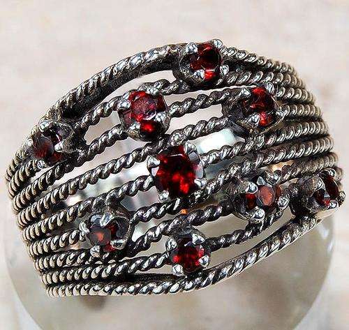 NATURAL GARNET &925 SOLID STERLING SILVER filigree ring, size 6.5