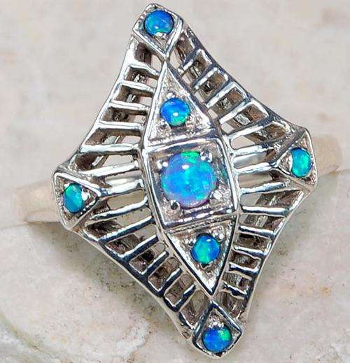 BLUE FIRE OPAL & 925 SOLID STERLING SILVER Ring, size 6.5.