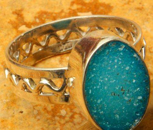 NATURAL BLUE DRUZY 925 STERLING SILVER RING SIZE 9