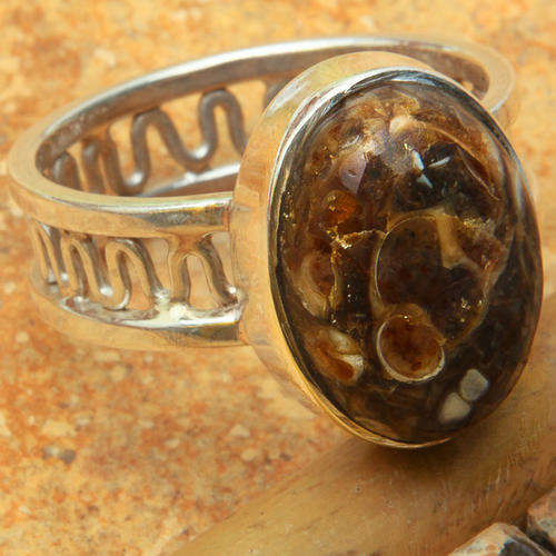 NATURAL TURRITELLA JASPER 925 STERLING SILVER RING SIZE 7 1/4