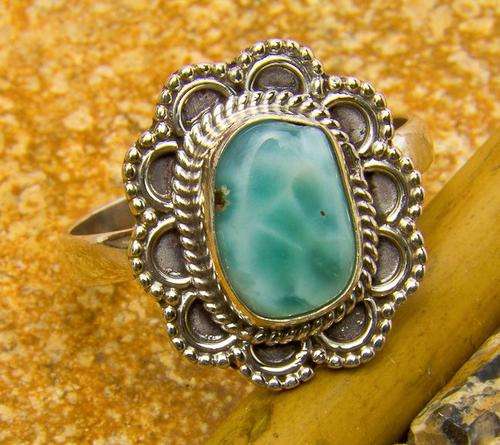 NATURAL RARE LARIMAR 925 STERLING SILVER RING SIZE 7.5