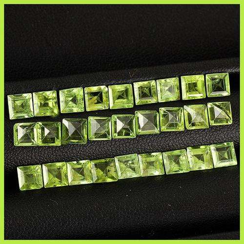 NATURAL SQUARE CUT PARROT GREEN PERIDOT- 4mm EACH & 56 PIECES SOLD INDIVIDUALLY