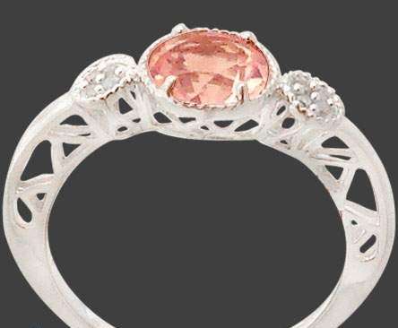 DIAMONDS PINK ROSE QUARTZ 925 STERLING SILVER SOLITAIRE RING SIZE 6 1/2