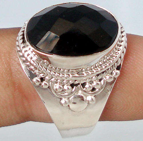 BLACK ONYX OVAL CUT 925 STERLING SILVER SOLITAIRE RING SIZE 7