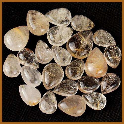158 CTS/23 PIECES NATURAL PEAR CABOCHON RUTILE QUARTZ - GOLDEN RUTILES