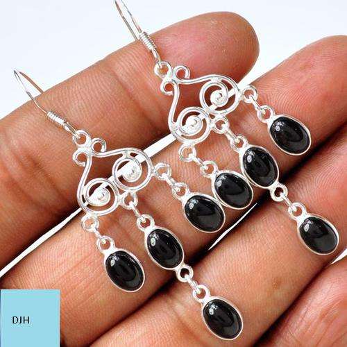 BLACK ONYX .925 STERLING SILVER EARRINGS