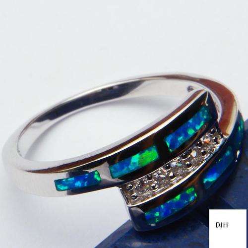 CZ & Blue Australian Opal.925 STERLING SILVER RING SIZE 8 5/8