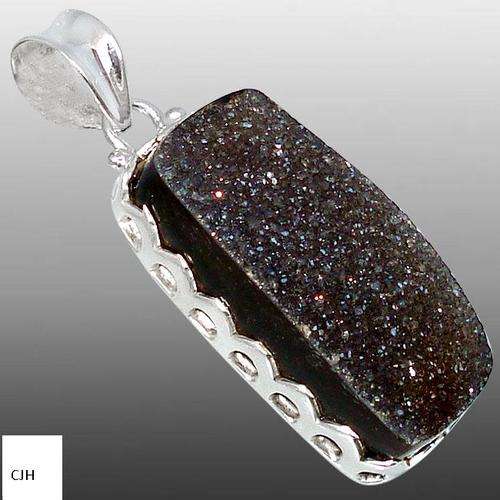 24.52cts BLACK TITANIUM DRUZY BAGUETTE .925 STERLING SILVER PENDANT