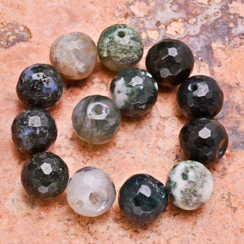 10MM MOSS AGATE GEMSTONE FACETED ROUND BEADS 13 PIECES SOLD INDIVIDUALLY