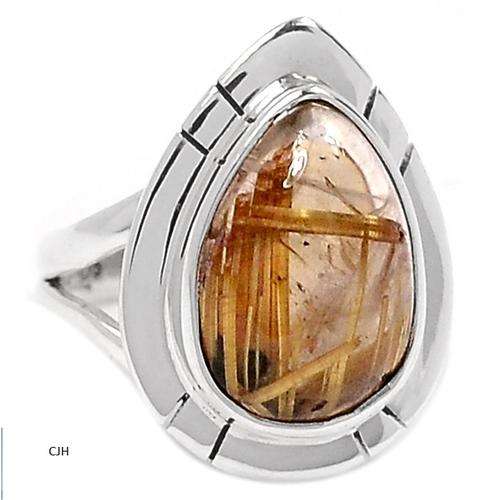 GOLDEN RUTILE QUARTZ .925 STERLING SILVER RING SIZE 6