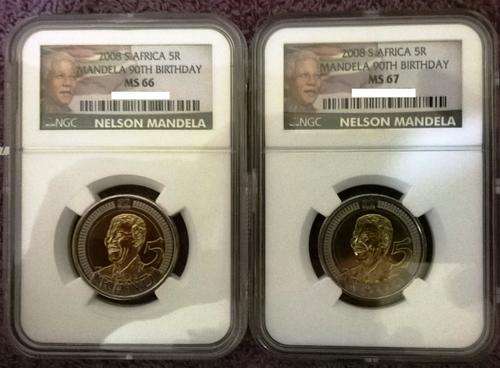 2008 Mandela Birthday Brand New Coloured label MS66 & MS67 COMBO R5 Special. Buy both!!!! NGC GRADED