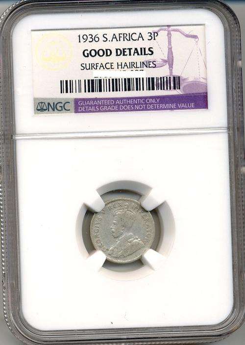 1936 SILVER 3P NGC GRADED GOOD DETAILS (Surface hairlines)