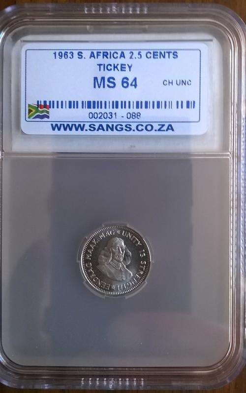 1963 RSA SILVER TWO AND A HALF CENT SANGS GRADED MS64