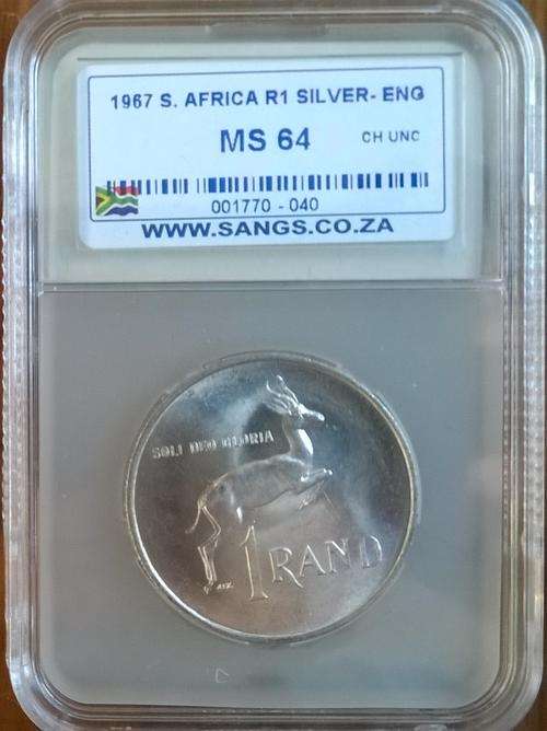 1967 RSA SILVER ENGLISH R1 SANGS SLABBED MS 64