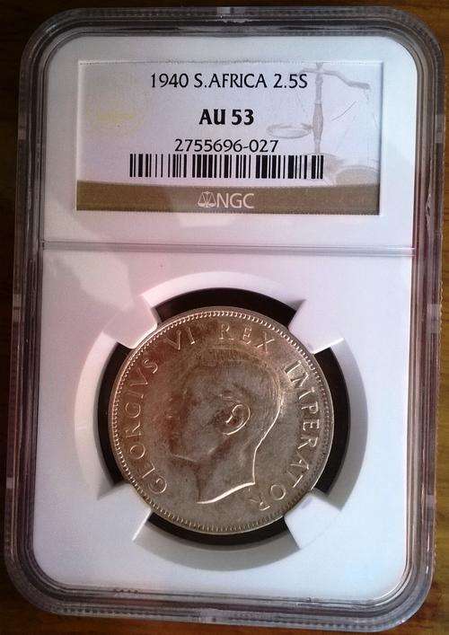 1940 SILVER TWO AND A HALF SHILLINGS NGC GRADED AU53 HERNS VALUE R825