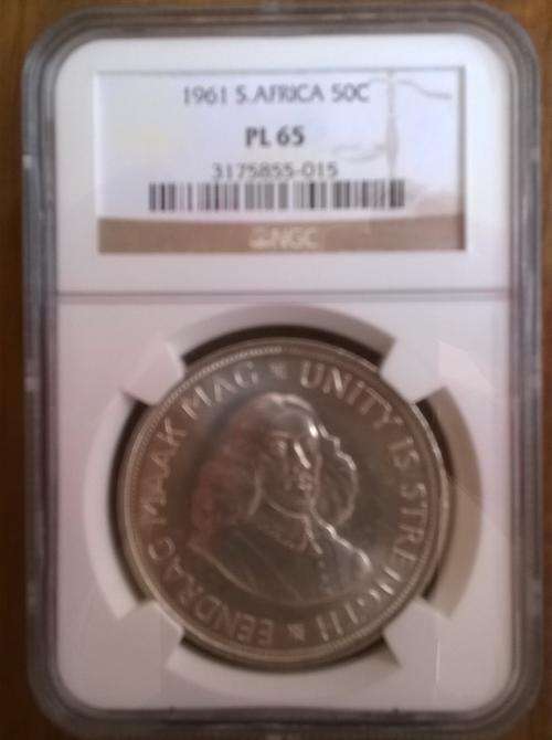1961 RSA SILVER 50C CROWN NGC GRADED PROOF LIKE 65