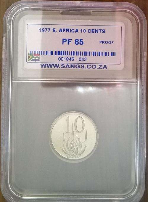1977 RSA 10 CENT SANGS SLABBED PROOF 65