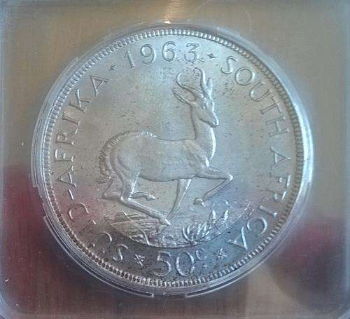 1963 SA SILVER 50 CENT SANGS GRADED PROOF 64