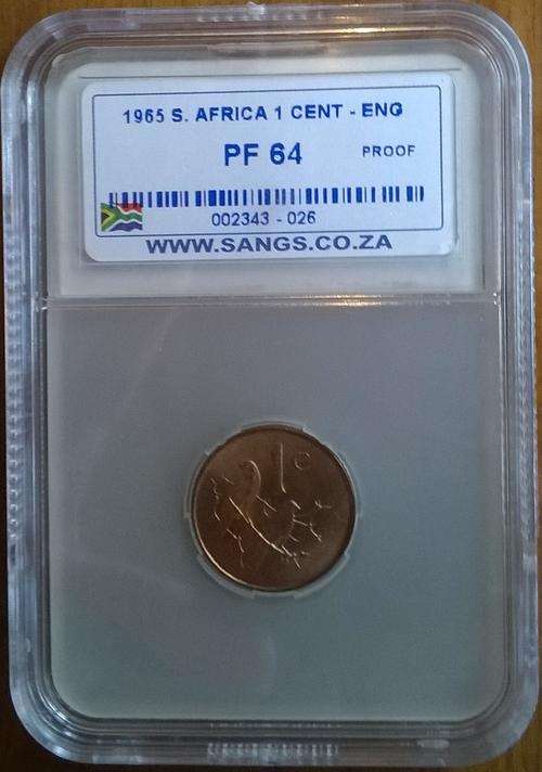 1965 RSA ENGLISH 1 CENT SANGS SLABBED PROOF 64 ONLY 24988 MINTED