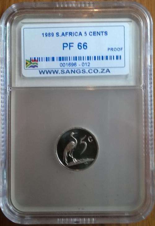 1989 RSA 5 CENT SANGS SLABBED PROOF 66 HIGH GRADE!!!