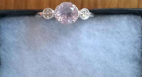 PINK KUNZITE AND WHITE CZ .925 STERLING SILVER RING SIZE 6 1/2
