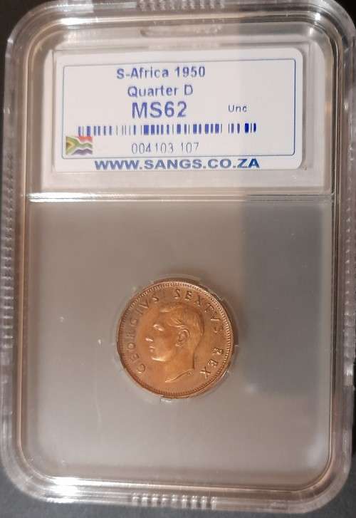 SA 1950 COPPER QUARTER D/QUARTER PENNY SANGS GRADED MS62