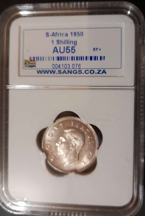SA 1950 SILVER SHILLING SANGS GRADED AU55