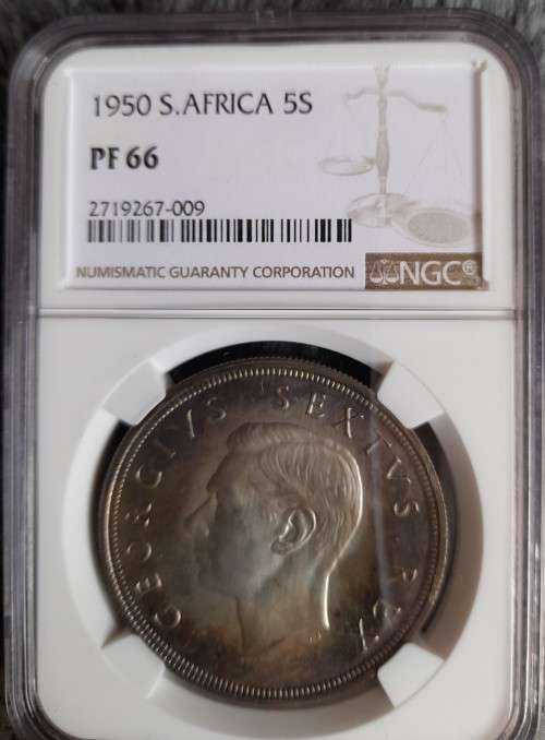 SA 1950 SILVER 5 SHILLINGS PROOF66 2nd FINEST KNOWN GRADE ONLY 500 COINS MINTED PROOF IN 1950