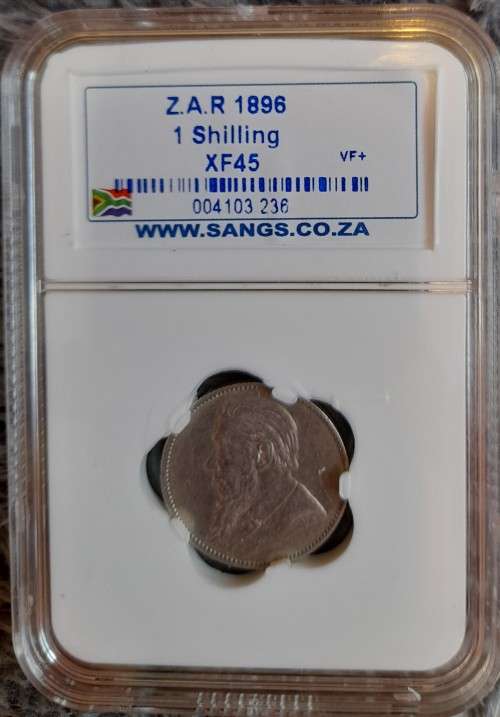 ZAR SILVER 1896 1 SHILLING SANGS GRADED XF45