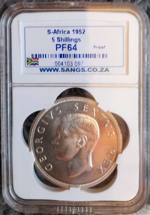 SA 1952 SILVER 5 SHILLINGS SANGS GRADED PROOF 64