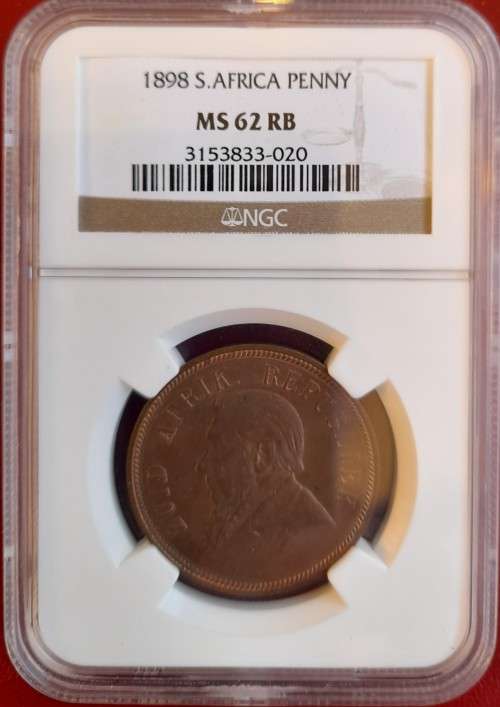 1898 ZAR 1 PENNY NGC GRADED MS 62 RB