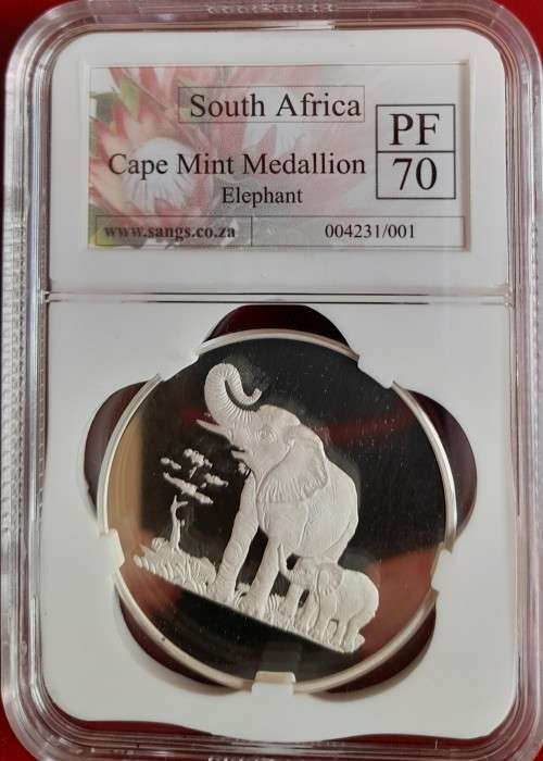 SA CAPE MINT SILVER MEDAL THE ELEPHANT SANGS GRADED PROOF 70!!!!!!  PERFECT GRADE!!!!!!