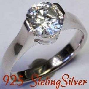Solid 925 Sterling Silver & Russian created diamond ring size 7.5# + 4.37g
