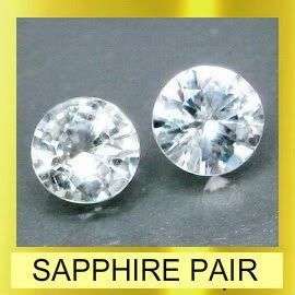 SAPPHIRE PAIR ** 0.75Ct.**White Sapphire Round Diamond Cut 5.5 mm.PAIR!!!