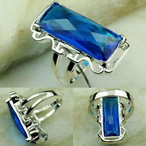 FANTASTIC SWISS BLUE TOPAZ 925 SILVER RING #7 (HALLMARKED)