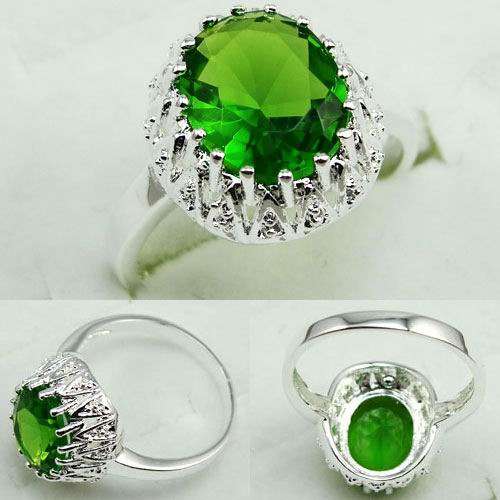 BEAUTIFUL FASHION GREEN QUARTZ GEMSTONE RING #7- 925 SILVER