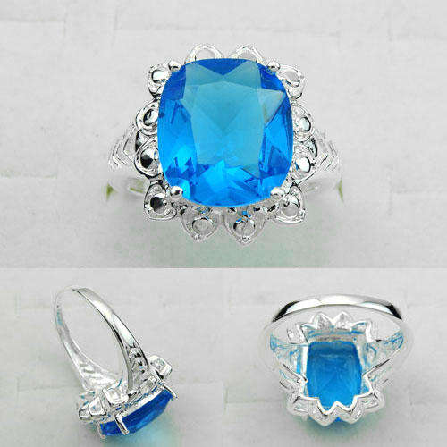 BEAUTIFUL FASHION SWISS BLUE TOPAZ GEMSTONE RING #7-925 SILVER