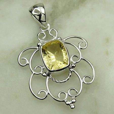 925 SILVER AWESOME CITRINE GEMSTONE PENDANT 2.7"